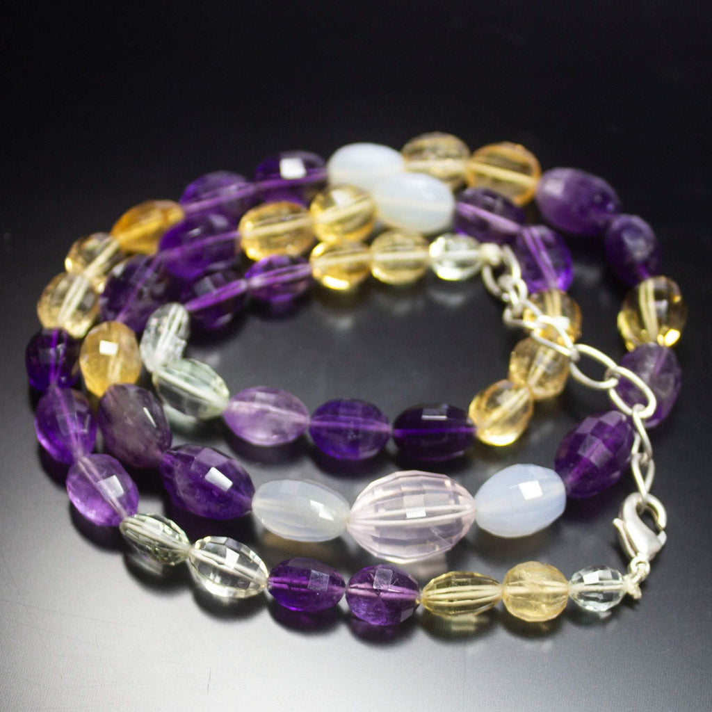 21 inches, 7-15mm, Natural Citrine, Amethyst Faceted Oval Briolette Beaded Necklace, Quartz Necklace - Jalvi & Co.