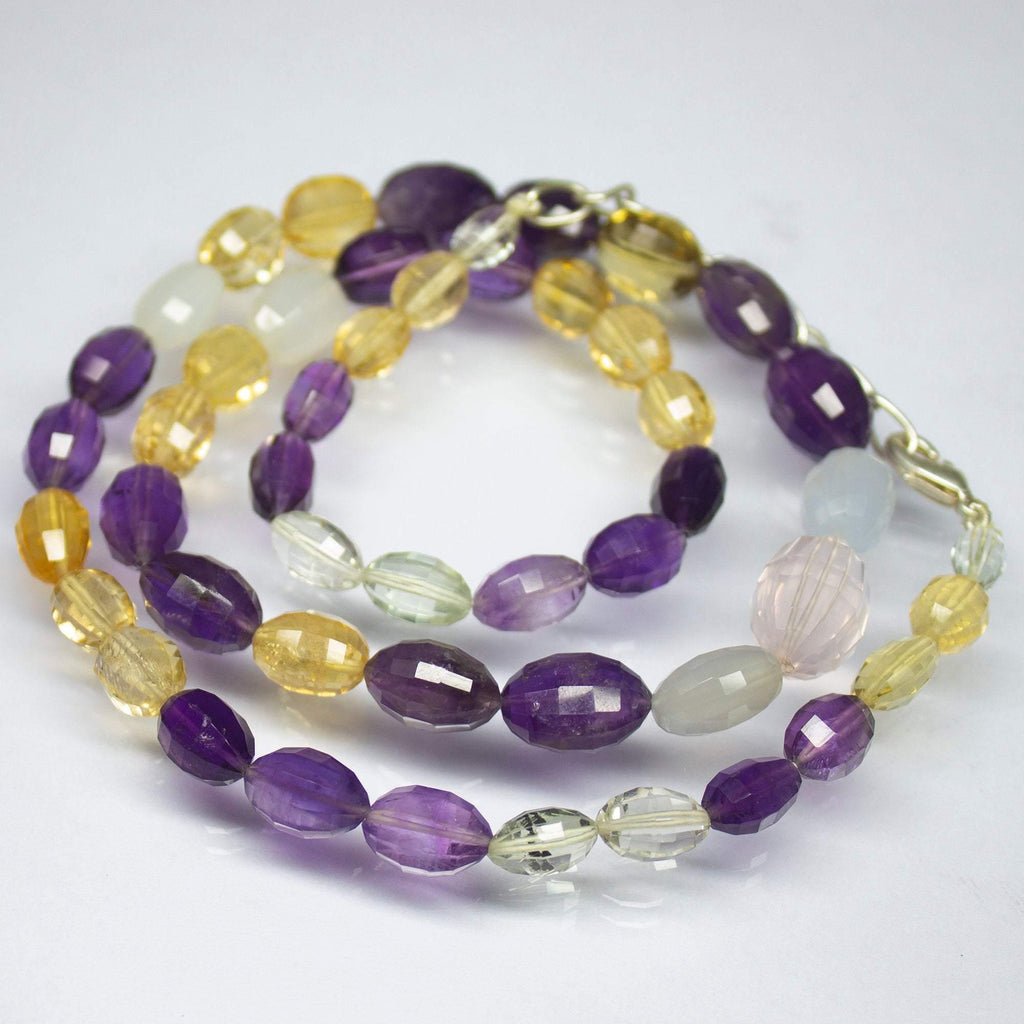 21 inches, 7-15mm, Natural Citrine, Amethyst Faceted Oval Briolette Beaded Necklace, Quartz Necklace - Jalvi & Co.