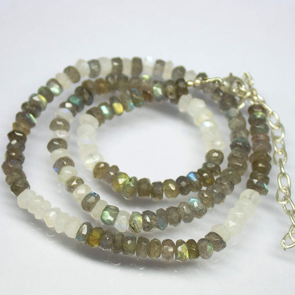 21" Necklace, Labradorite Moonstone Faceted Rondelle Shape Gemstone Beads, Labradorite Moonstone Beads, 5mm 5.5mm - Jalvi & Co.