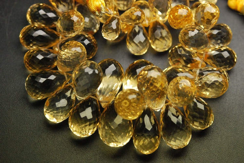 214 Carats, 8 Inches Strand, Natural Citrine Micro Faceted Drops Shape Briolettes, 10-12mm Long, - Jalvi & Co.