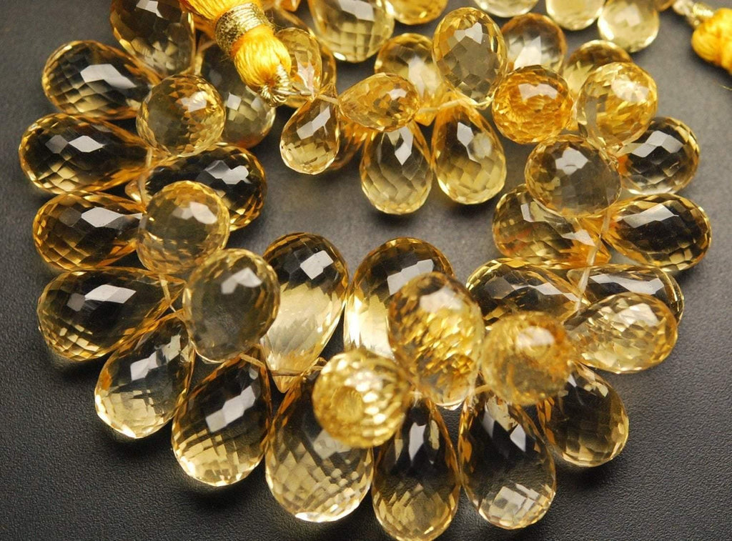 214 Carats, 8 Inches Strand, Natural Citrine Micro Faceted Drops Shape Briolettes, 10-12mm Long, - Jalvi & Co.