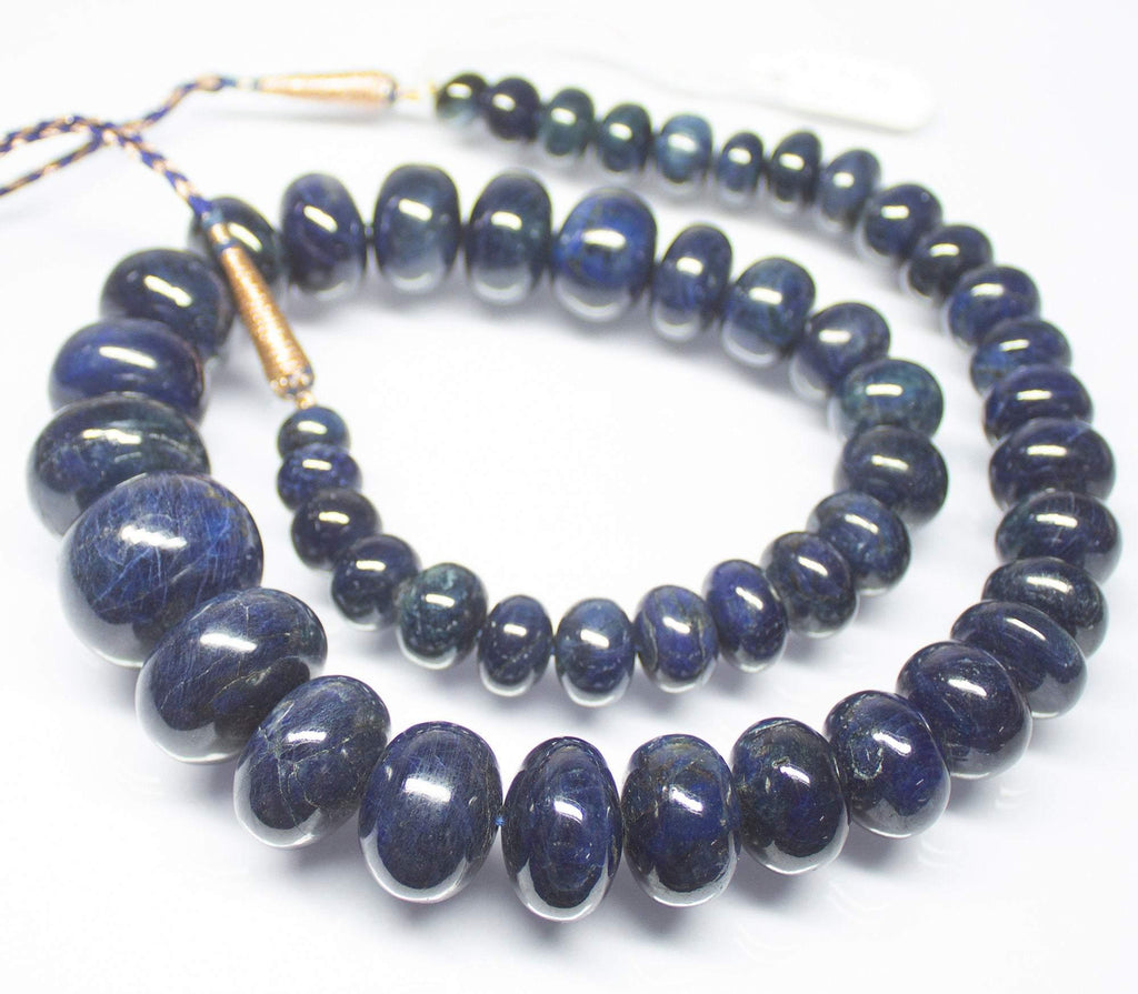 22 inch, 10-25mm, Natural Blue Sapphire Smooth Rondelle Shape Large Size Beads Necklace, Sapphire Beads - Jalvi & Co.