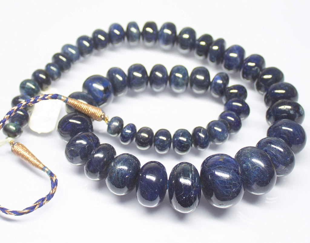 22 inch, 10-25mm, Natural Blue Sapphire Smooth Rondelle Shape Large Size Beads Necklace, Sapphire Beads - Jalvi & Co.