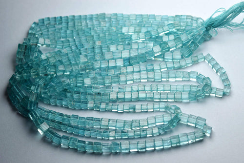 22 Inch Strand, Natural Sky Blue Apatite Smooth Cubes Box Beads, 3.5-4mm Size - Jalvi & Co.