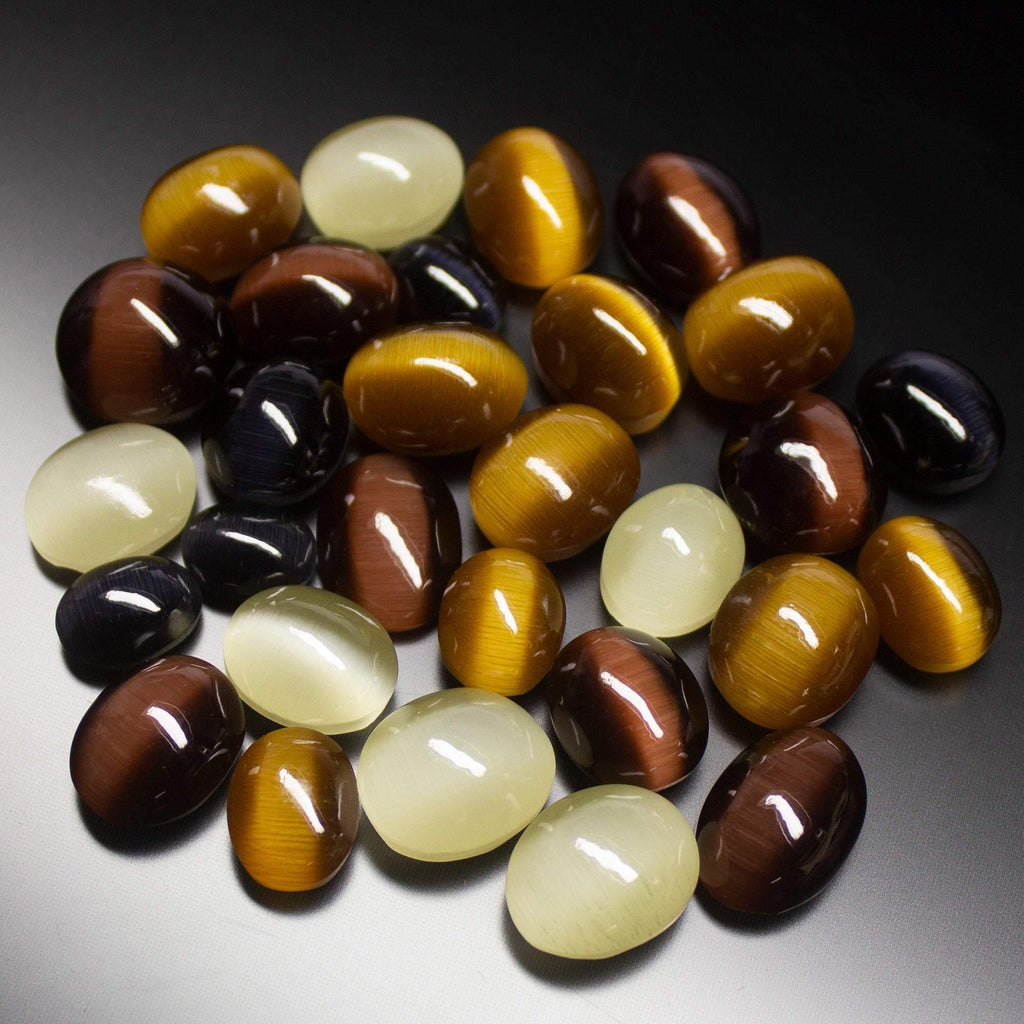 227 carats, Synthetic Multi Tiger Eye Smooth Oval Cabochon Loose Gemstone Lot - Jalvi & Co.