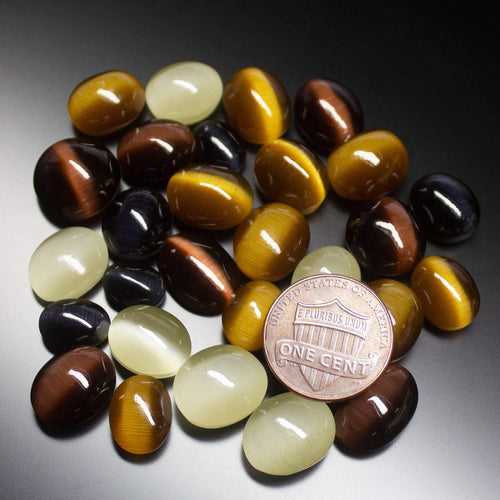 227 carats, Synthetic Multi Tiger Eye Smooth Oval Cabochon Loose Gemstone Lot - Jalvi & Co.