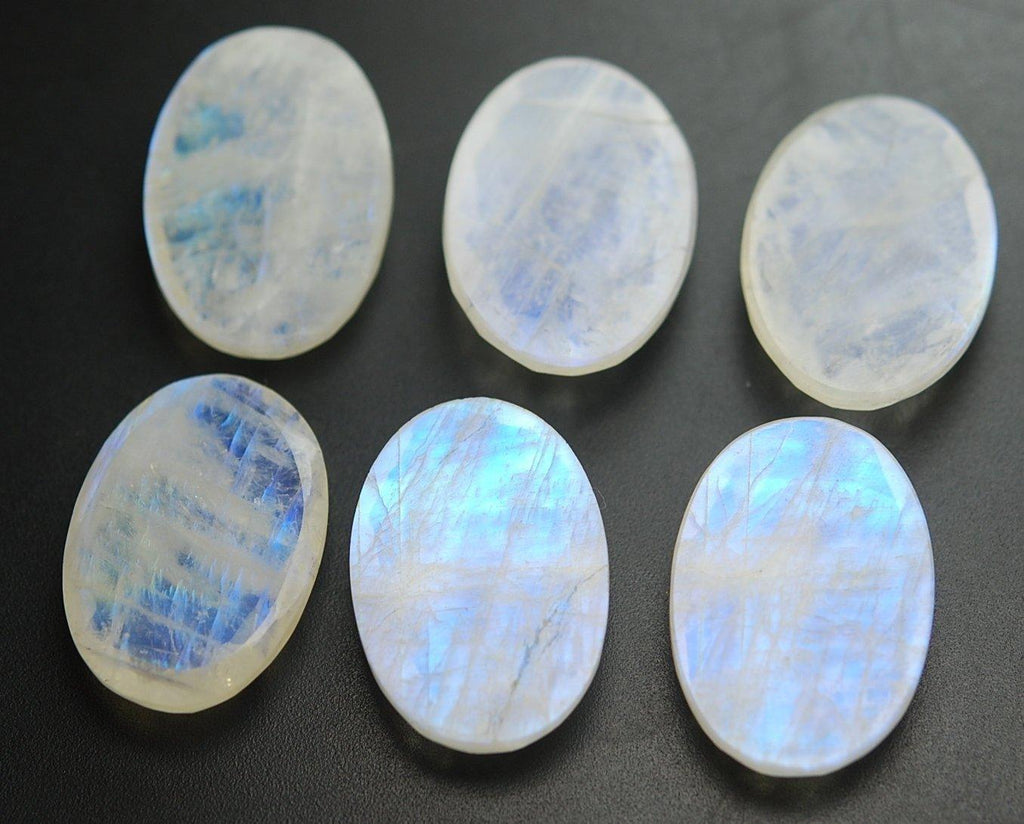 22X32mm 6 Pieces Undrilled Rainbow Moonstone Faceted Oval Shape Loose Gemstone Calibrated Size - Jalvi & Co.