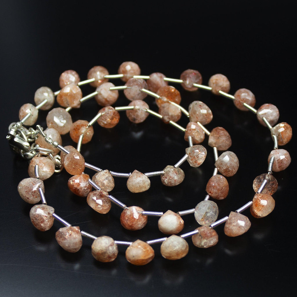 23 inch, 7-8mm, Orange Sunstone Faceted Onion Drop Beaded Necklace, Sunstone Beads - Jalvi & Co.