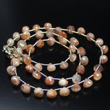 23 inch, 7-8mm, Orange Sunstone Faceted Onion Drop Beaded Necklace, Sunstone Beads