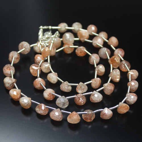 23 inch, 7-8mm, Orange Sunstone Faceted Onion Drop Beaded Necklace, Sunstone Beads - Jalvi & Co.