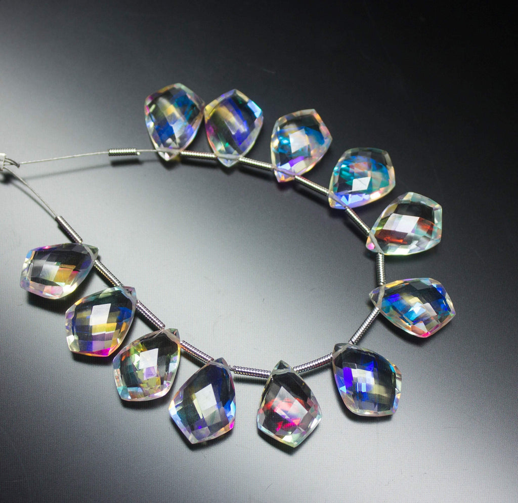 24 Beads, Mystic Rainbow Quartz Faceted Fancy Kite Shape Briolettes 14x10mm - Jalvi & Co.
