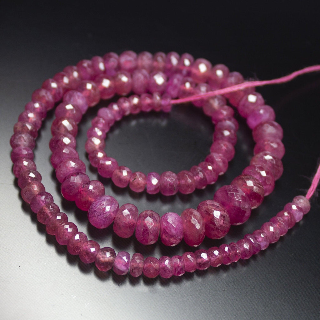 242 cts, 8 inch, 3mm 10mm, Pink Sapphire Faceted Large Size Rondelle Beads, Sapphire Beads - Jalvi & Co.