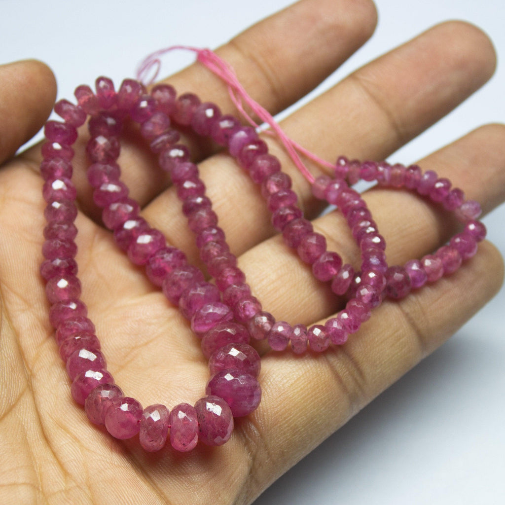 242 cts, 8 inch, 3mm 10mm, Pink Sapphire Faceted Large Size Rondelle Beads, Sapphire Beads - Jalvi & Co.