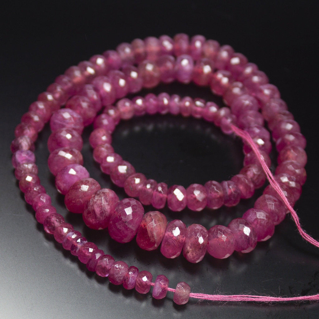 242 cts, 8 inch, 3mm 10mm, Pink Sapphire Faceted Large Size Rondelle Beads, Sapphire Beads - Jalvi & Co.