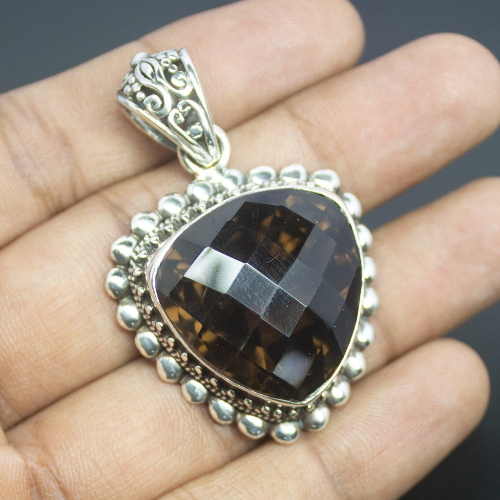 24g, Totally Handmade Natural Smoky Quartz Fancy Shape 925 Sterling Silver Pendant - Jalvi & Co.