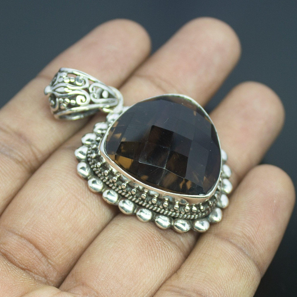 24g, Totally Handmade Natural Smoky Quartz Fancy Shape 925 Sterling Silver Pendant - Jalvi & Co.