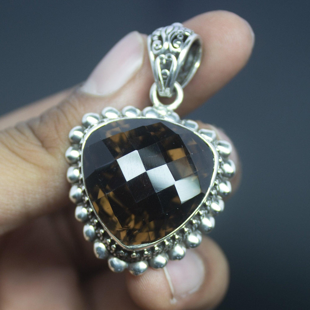 24g, Totally Handmade Natural Smoky Quartz Fancy Shape 925 Sterling Silver Pendant - Jalvi & Co.