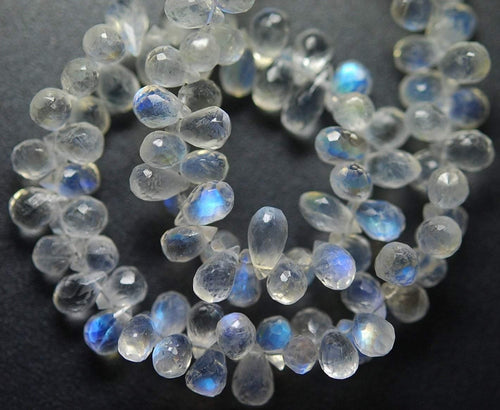 25 Pcs, Finest Quality AAAA Blue Flashy Rainbow Moonstone Faceted Tear Drops Shape Briolette's, 7-8mm - Jalvi & Co.