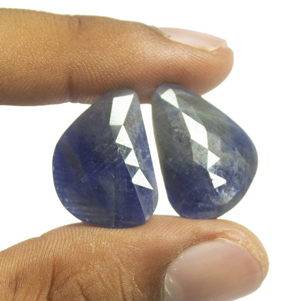 26.5 carats, 23x17mm, Natural Blue Sapphire Rose Cut Pear Loose Gemstone Matching Pair, Natural Blue Gemstone, Blue Sapphire - Jalvi & Co.