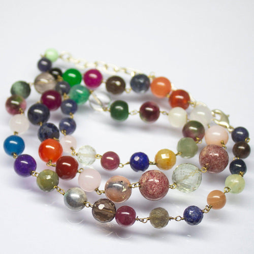 26 inches, 6mm 10mm, Natural Multi Gemstone Smooth Round Sphere Ball Beaded Necklace, Beads Jewelry - Jalvi & Co.