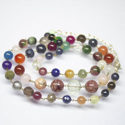 26 inches, 6mm 10mm, Natural Multi Gemstone Smooth Round Sphere Ball Beaded Necklace, Beads Jewelry - Jalvi & Co.