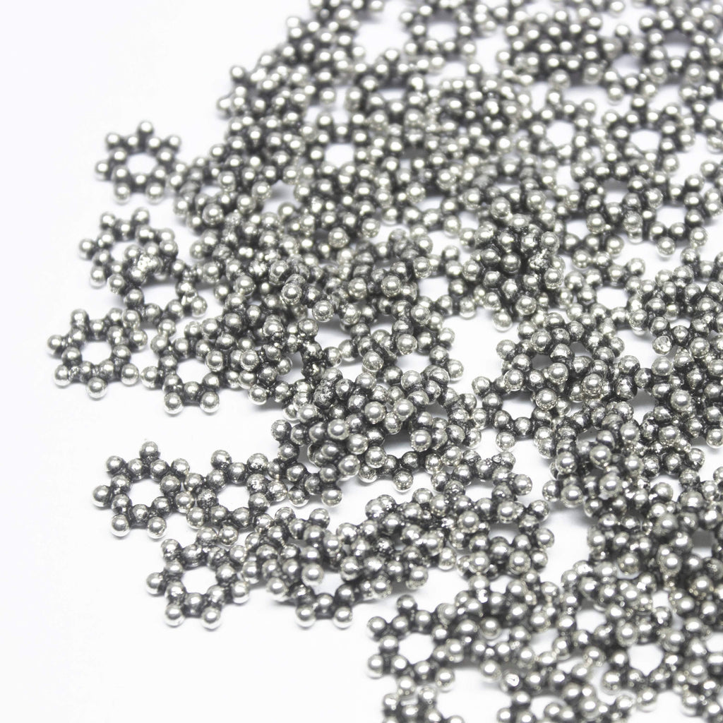 26 Snowflake Spacer Bead Antique Silver Tone Dot Beads - Jalvi & Co.