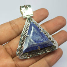 Load image into Gallery viewer, 27.7g, Totally Handmade Natural Blue Sapphire Trillion Shape 925 Sterling Silver Pendant - Jalvi &amp; Co.