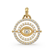 Load image into Gallery viewer, 27mm Rotating Evil Eye Round Charm Pendant / Emerald Diamond 14k Solid Gold Pendant / Diamond Charm Protection Jewelry For Her - Jalvi &amp; Co.