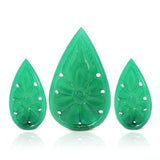 28cts Natural Green Onyx Pear Loose Gemstone Moghul Carving 3pc Set