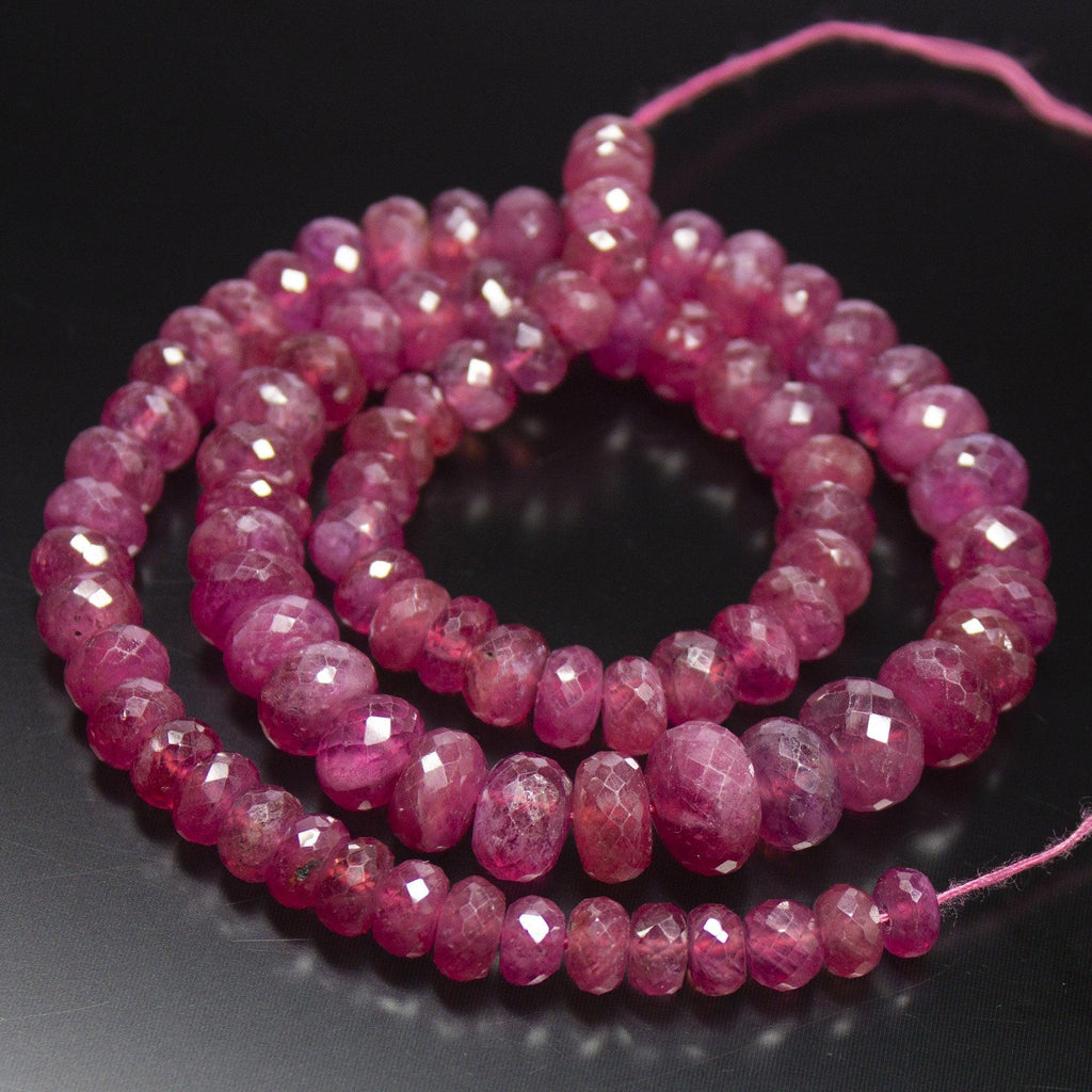 299 cts, 16 inch, 6mm 10.5mm, Pink Sapphire Faceted Rondelle Large Size Beads, Sapphire Beads - Jalvi & Co.