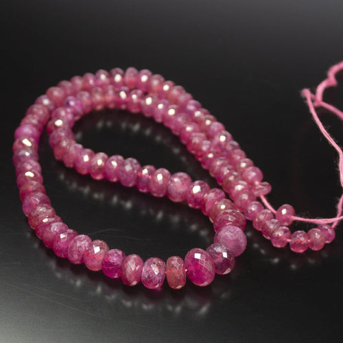 299 cts, 16 inch, 6mm 10.5mm, Pink Sapphire Faceted Rondelle Large Size Beads, Sapphire Beads - Jalvi & Co.