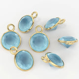 Chalcedony 14k Solid Gold Charm 4,5,6mm Natural Aqua Gemstone Pendant 2pc