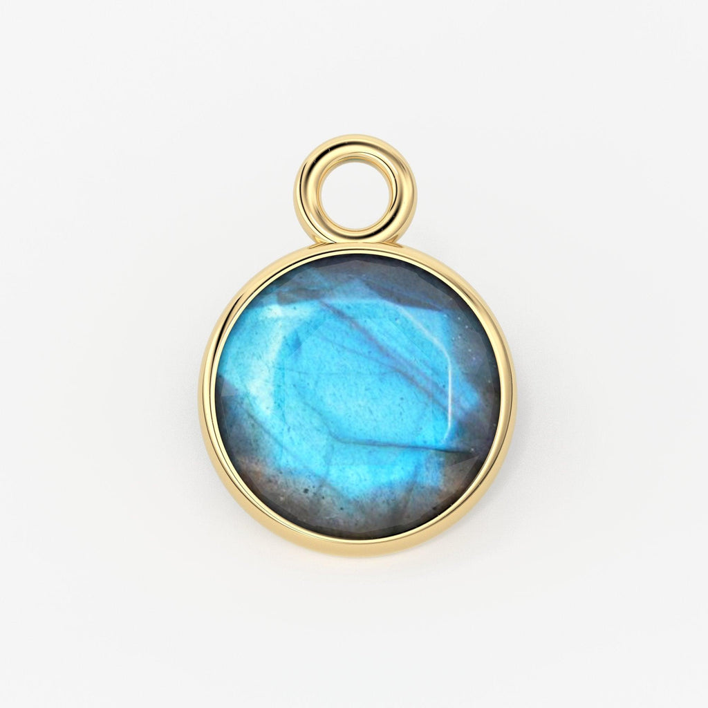 2pc 14k Solid Yellow Gold 4,5,6mm Natural Blue Labradorite Charm Pendant - Jalvi & Co.