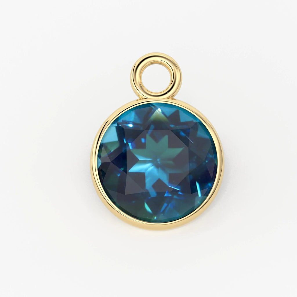 2pc 14k Solid Yellow Gold 4,5,6mm Natural London Blue Topaz Charm Pendant - Jalvi & Co.