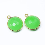 2pc, 18mm, Chrysoprase Chalcedony Round 925 Sterling Silver Charm Pendant Finding, Chalcedony Charm, Chalcedony Pendant