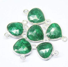 Load image into Gallery viewer, 2pc, 18mm, Natural Emerald Heart 925 Sterling Silver Connector Finding, Emerald Connector - Jalvi &amp; Co.