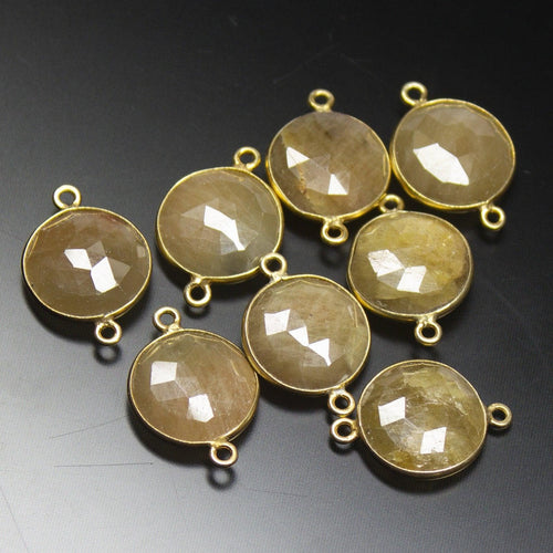 2pc, 18mm, Natural Yellow Sapphire Checker Coin Briolette 925 Sterling Silver Connector, Sapphire Connector - Jalvi & Co.