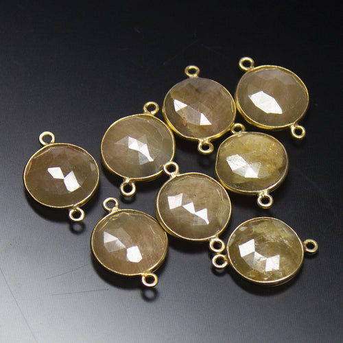 2pc, 18mm, Natural Yellow Sapphire Checker Coin Briolette 925 Sterling Silver Connector, Sapphire Connector - Jalvi & Co.