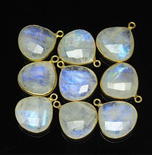 2pc, 18mm, Rainbow Moonstone Heart 925 Sterling Silver Gold Vermeil Charm Pendant Finding, Moonstone Charm, Moonstone Pendant - Jalvi & Co.