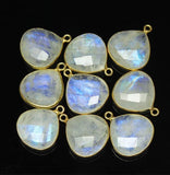 2pc, 18mm, Rainbow Moonstone Heart 925 Sterling Silver Gold Vermeil Charm Pendant Finding, Moonstone Charm, Moonstone Pendant