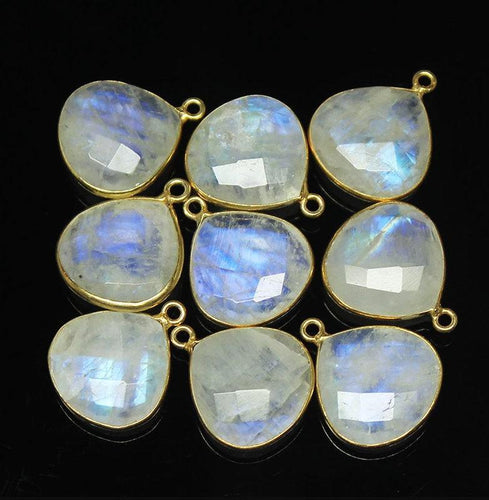 2pc, 18mm, Rainbow Moonstone Heart 925 Sterling Silver Gold Vermeil Charm Pendant Finding, Moonstone Charm, Moonstone Pendant - Jalvi & Co.