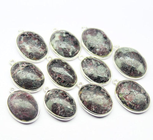 2pc, 18mm, Ruby Zoisite Oval Cabochon 925 Sterling Silver Charm Pendant, Ruby Zoisite Charm - Jalvi & Co.