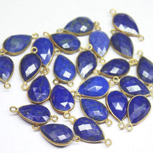 Load image into Gallery viewer, 2pc, 22mm, Lapis Lazuli Faceted Pear Briolette Shape 925 Sterling Silver Gold Vermeil Connector, Lapis Lazuli Connector - Jalvi &amp; Co.