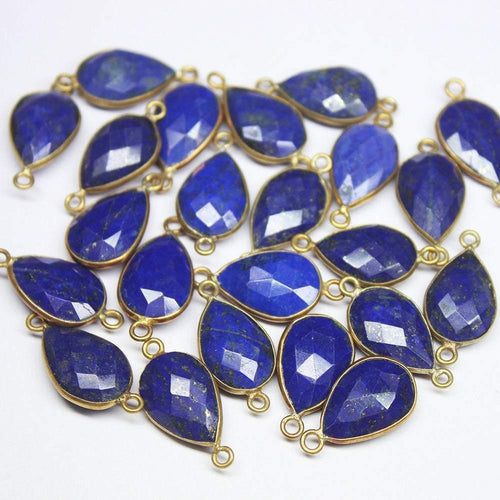 2pc, 22mm, Lapis Lazuli Faceted Pear Briolette Shape 925 Sterling Silver Gold Vermeil Connector, Lapis Lazuli Connector - Jalvi & Co.