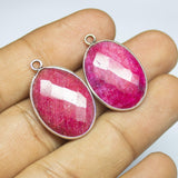 2pc, 26mm, Ruby Checker Cut Oval Briolette 925 Sterling Silver Charm Pendant, Ruby Pendant