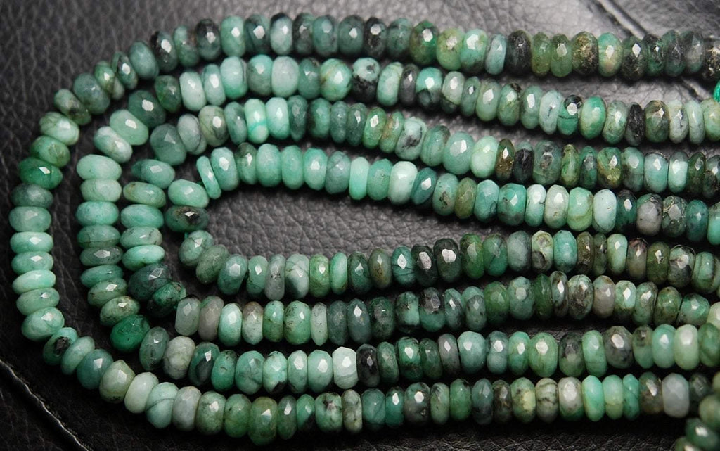 2X10 Inch Strand Superb-Finest Quality, Natural Shaded Emerald Faceted Rondelle, 5-6mm Size - Jalvi & Co.