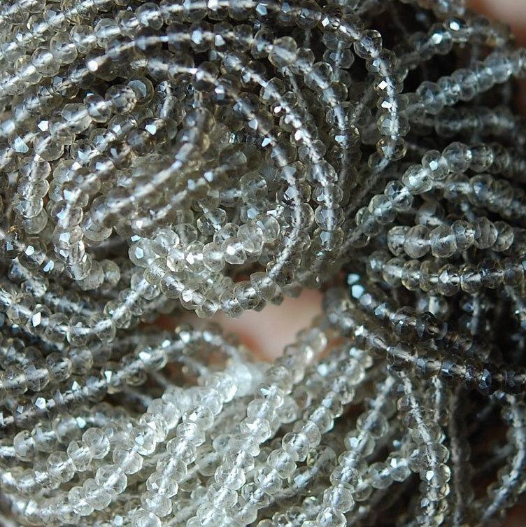 2X14 Inch Strand, Very Rare, Finest Shaded Smoky Quartz Faceted Rondelles 3.5-4mm - Jalvi & Co.
