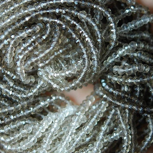 2X14 Inch Strand, Very Rare, Finest Shaded Smoky Quartz Faceted Rondelles 3.5-4mm - Jalvi & Co.