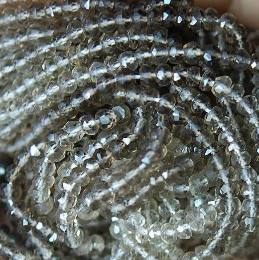 2X14 Inch Strand, Very Rare, Finest Shaded Smoky Quartz Faceted Rondelles 3.5-4mm - Jalvi & Co.