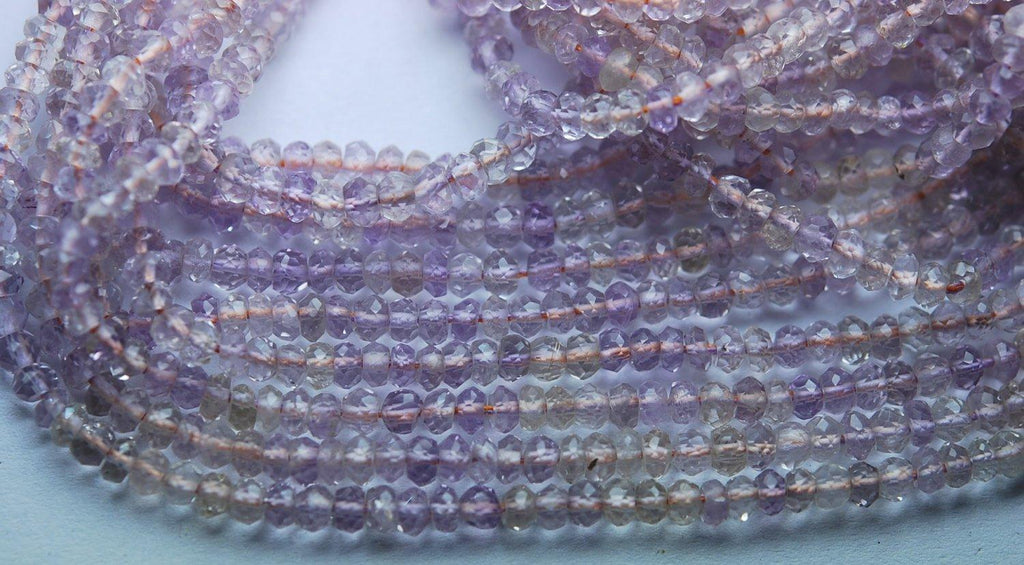 2X14 Inch Strand, Very Rare, Natural Ametrine Micro Faceted Rondelles, 4mm - Jalvi & Co.